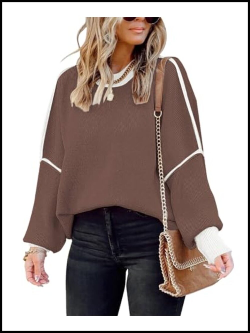 Women's Oversized Crewneck Sweater Batwing Sleeve Cable Knit Viscose Blend